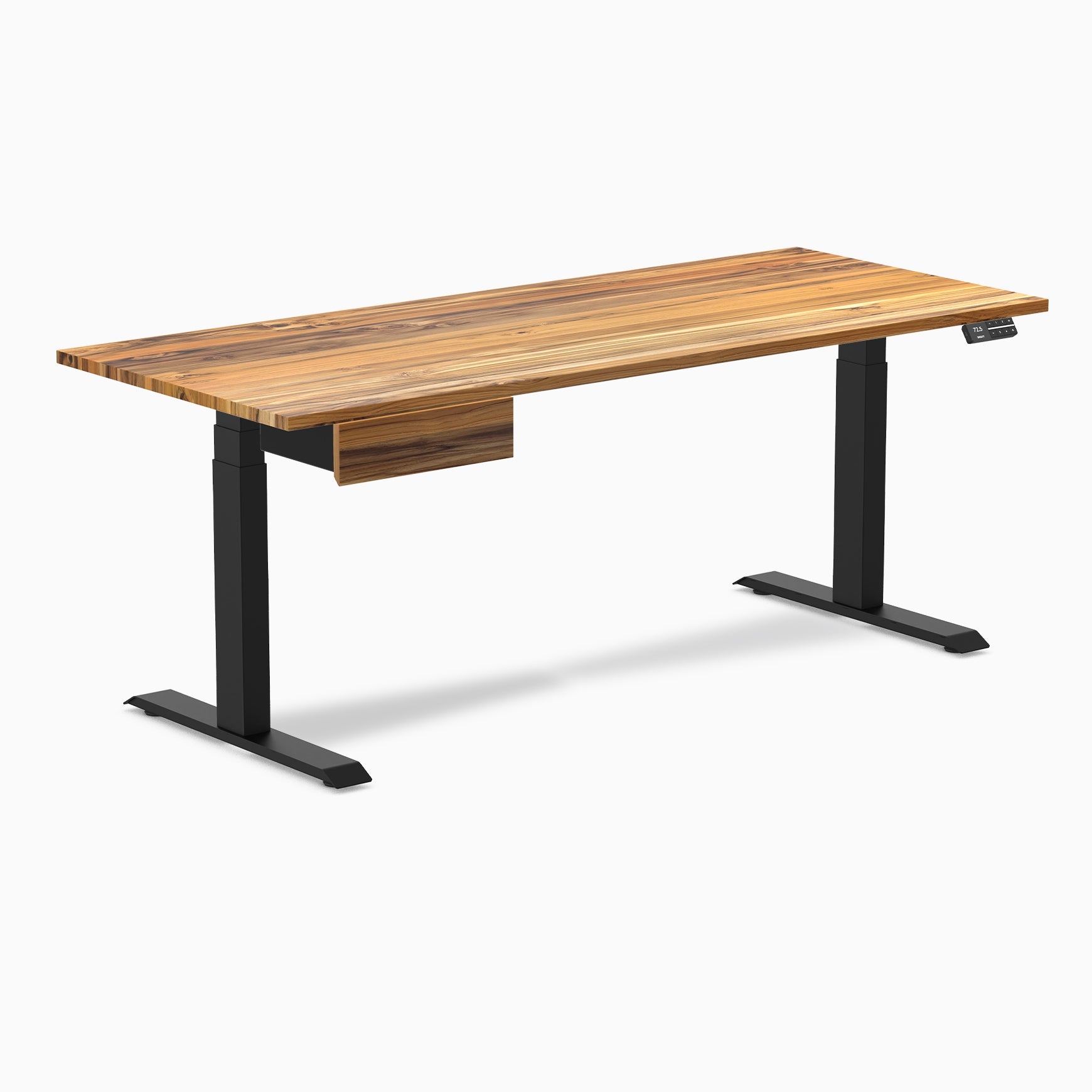 Dual Hardwood Standing Desk with Drawer - Teak / 72 X 30 Inches / Matte Black